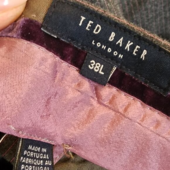 Ted Baker Flat Front Wool Blend Dress Pants - Gray with faint pink stripe - Picture 2 of 4